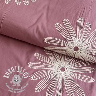 Tissu coton EMBROIDERY Flowie mauve