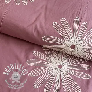 Tissu coton EMBROIDERY Flowie mauve