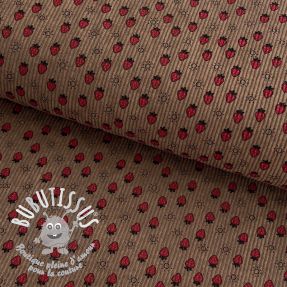 Tissu velours cotelé STRETCH Little strawberries taupe