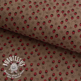 Tissu velours cotelé STRETCH Little strawberries taupe