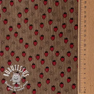 Tissu velours cotelé STRETCH Little strawberries taupe