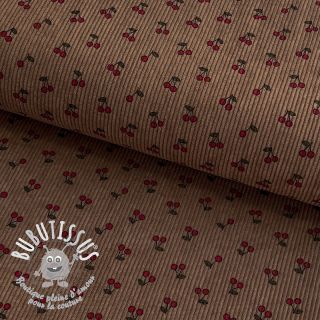 Tissu velours cotelé STRETCH Little cherry taupe