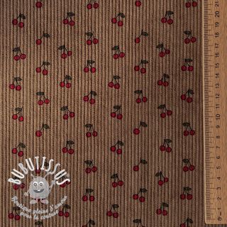 Tissu velours cotelé STRETCH Little cherry taupe