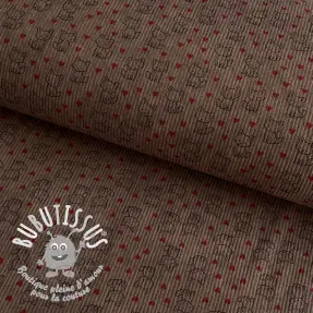 Tissu velours cotelé STRETCH Little foxes taupe