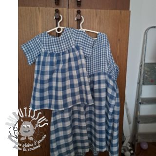 Tissu double gaze/mousseline Double sided CHECKS MINI indigo