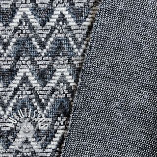 Tissu maille tricot jacquard Comfilia Zigzag wavy blue