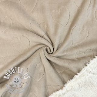 Tissu velours jersey TEDDY Hearts sand