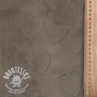 Tissu velours jersey TEDDY Hearts taupe