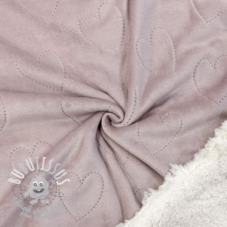 Tissu velours jersey TEDDY Hearts old pink