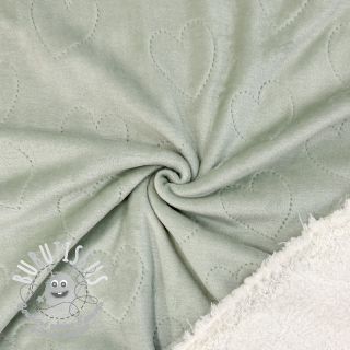 Tissu velours jersey TEDDY Hearts old green