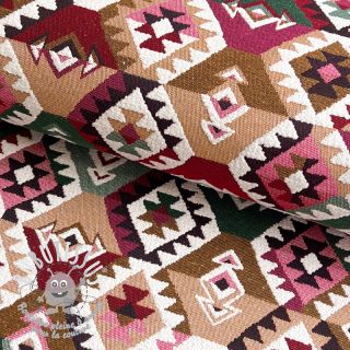 Tissu déco jacquard Kilim fuchsia vert