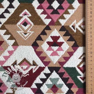 Tissu déco jacquard Kilim fuchsia vert