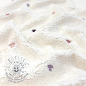 Tissu de manteau TEDDY EMBROIDERY Hearts ecru