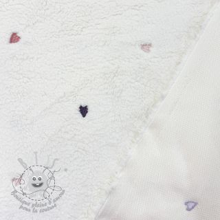 Tissu de manteau TEDDY EMBROIDERY Hearts ecru