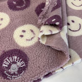 Tissu de manteau TEDDY JACQUARD Happy faces mauve