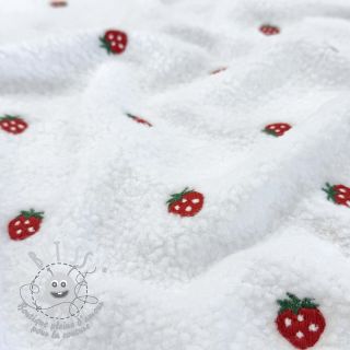 Tissu de manteau TEDDY EMBROIDERY Strawberries white