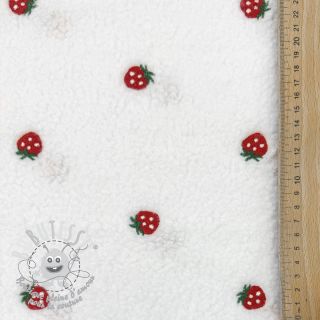 Tissu de manteau TEDDY EMBROIDERY Strawberries white