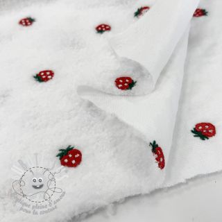 Tissu de manteau TEDDY EMBROIDERY Strawberries white