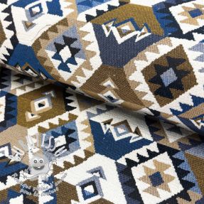 Tissu déco jacquard Kilim cobalt havane