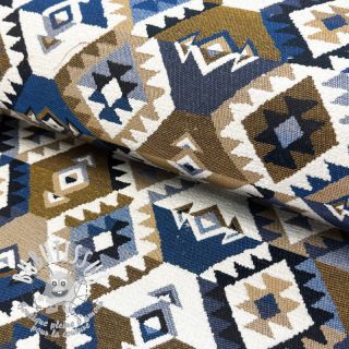 Tissu déco jacquard Kilim cobalt havane