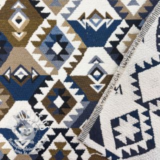 Tissu déco jacquard Kilim cobalt havane