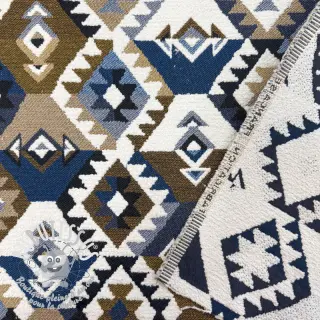 Tissu déco jacquard Kilim cobalt havane