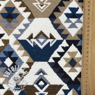 Tissu déco jacquard Kilim cobalt havane