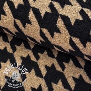 Tissu de manteau TEDDY JACQUARD PIED DE POULE camel
