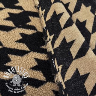 Tissu de manteau TEDDY JACQUARD PIED DE POULE camel