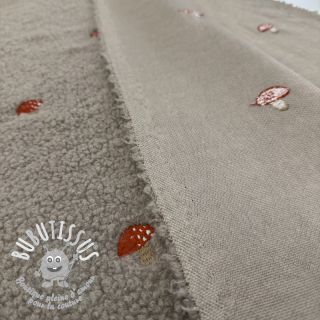 Tissu de manteau EMBROIDERY Little mushrooms pebble