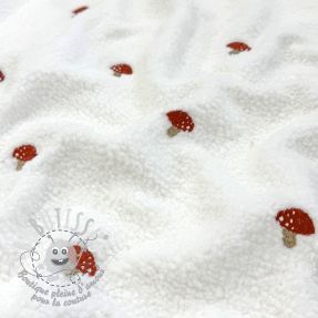 Tissu de manteau EMBROIDERY Little mushrooms off white