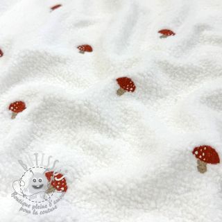 Tissu de manteau EMBROIDERY Little mushrooms off white