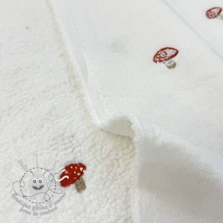 Tissu de manteau EMBROIDERY Little mushrooms off white