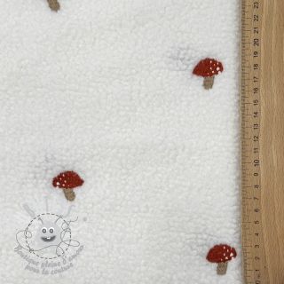 Tissu de manteau EMBROIDERY Little mushrooms off white
