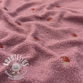 Tissu de manteau EMBROIDERY Little mushrooms old pink