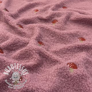 Tissu de manteau EMBROIDERY Little mushrooms old pink