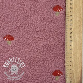 Tissu de manteau EMBROIDERY Little mushrooms old pink