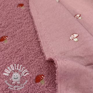 Tissu de manteau EMBROIDERY Little mushrooms old pink