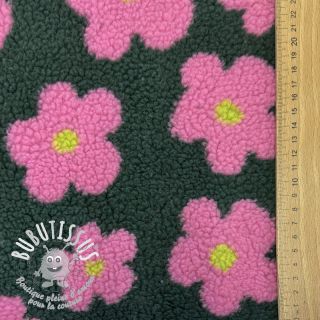 Tissu de manteau TEDDY JACQUARD Flowers army green/pink