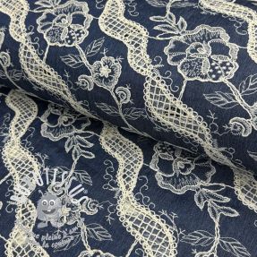 Tissu coton JEANS EMBROIDERY Flora design A