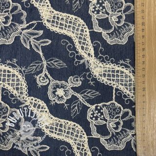Tissu coton JEANS EMBROIDERY Flora design A