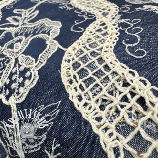 Tissu coton JEANS EMBROIDERY Flora design A