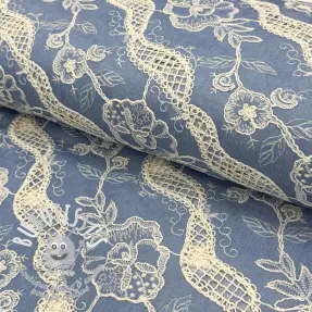 Tissu coton JEANS EMBROIDERY Flora design B
