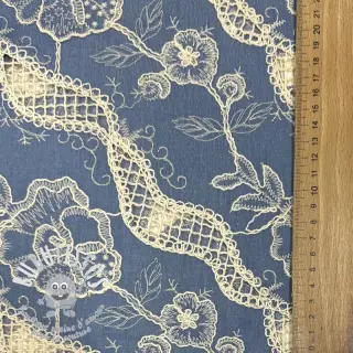 Tissu coton JEANS EMBROIDERY Flora design B