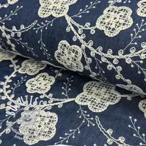 Tissu coton JEANS EMBROIDERY Flora design C