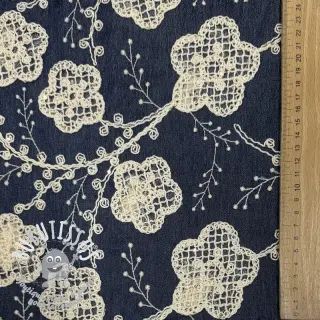 Tissu coton JEANS EMBROIDERY Flora design C