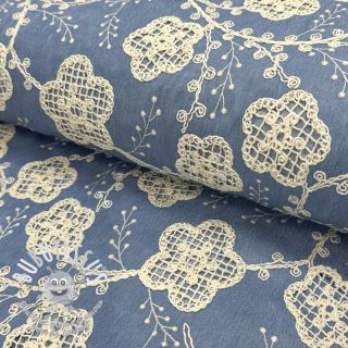 Tissu coton JEANS EMBROIDERY Flora design D