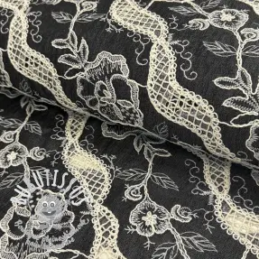 Tissu coton JEANS EMBROIDERY Flora design E