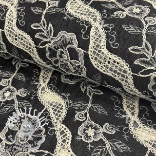 Tissu coton JEANS EMBROIDERY Flora design E