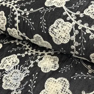 Tissu coton JEANS EMBROIDERY Flora design F